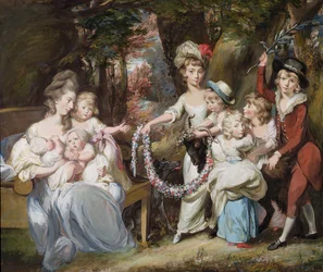 Sra. Justinian Casamajor e Oito de seus Filhos, 1779 (guache, pastel e óleo sobre papel colocado sobre o linho)